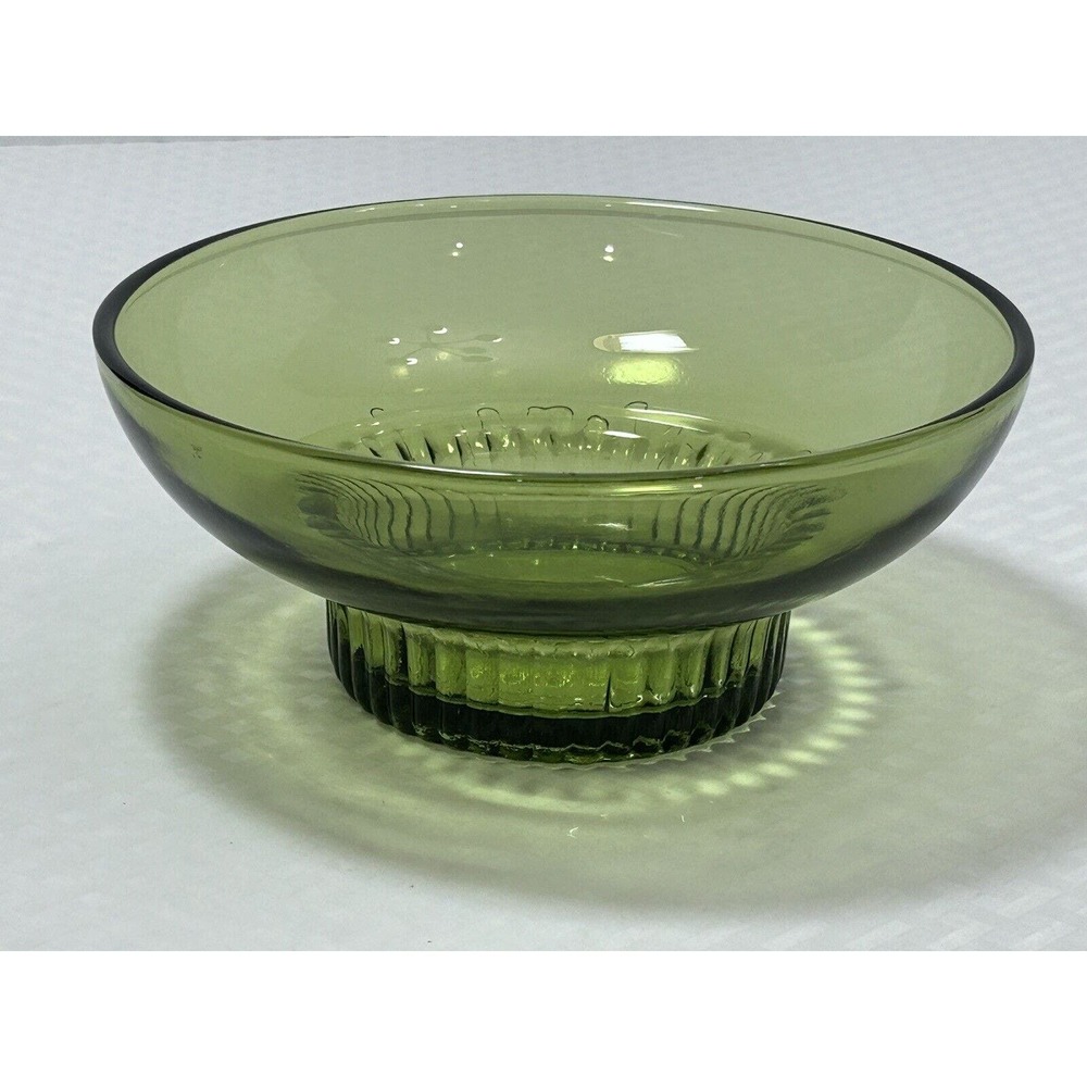 Vintage A.L. Randall‎ Co. 1960s Green Candy Bowl with Ribbed Collar Base